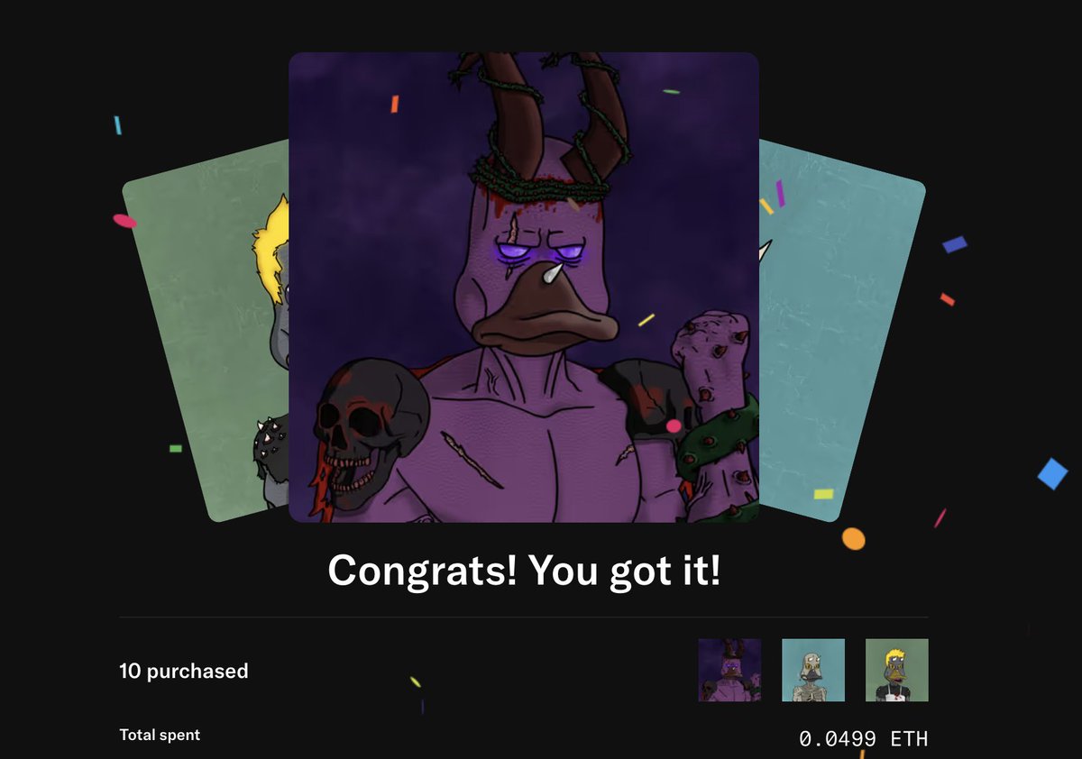 Boom. 

10 Hell Ducks just got swept and burned as an offering to Lacsap after last night’s fight. 

Yes ...like Strategy…
but with tokenomics
and a whole lot more fun.
LDG.