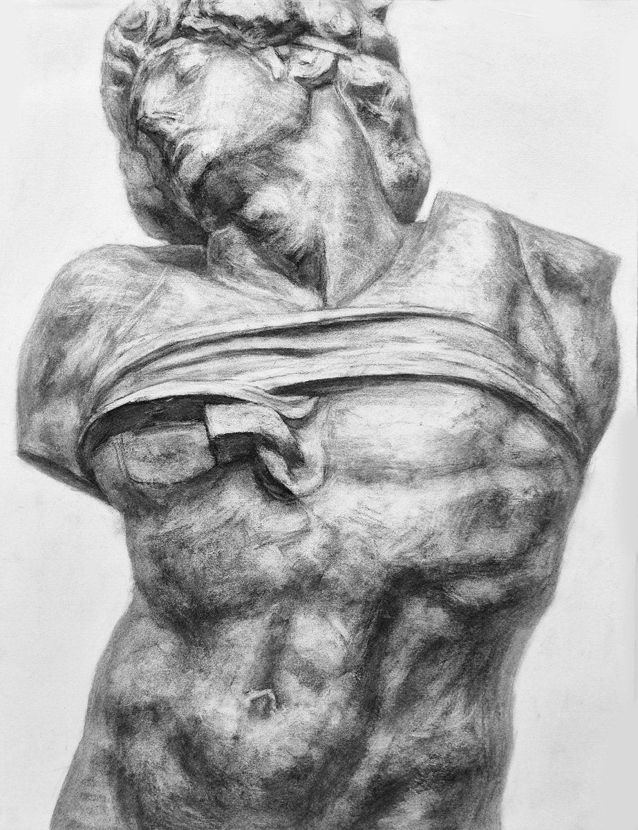 受験コースの作品です。僕はデッサンを描くとき、デッサンのことはほとんど考えていないですね。大抵昼ごはんを何食べるかとか、頭の中で鼻歌を繰り返したりとか、そんなものです。自転車に乗るときに自転車の乗り方を考えたりしないのと同じですね。自然体でないといい絵は描けないです。