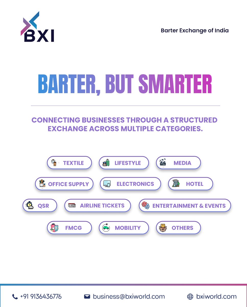 Got inventory or services?Put them to work instead of letting them sit.BXI helps businesses exchange value across industries: smartly, strategically, and without cash pressure.Offer smart. Trade smarter.
#SmartBarter