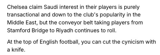 Nunez sold to Saudi for £45m, off to Turkey 6 months later.

Felix sold to Saudi for £26m, 27 g/a in 27 games.

Our friend Ian Herbert at the scene of the crime once again.