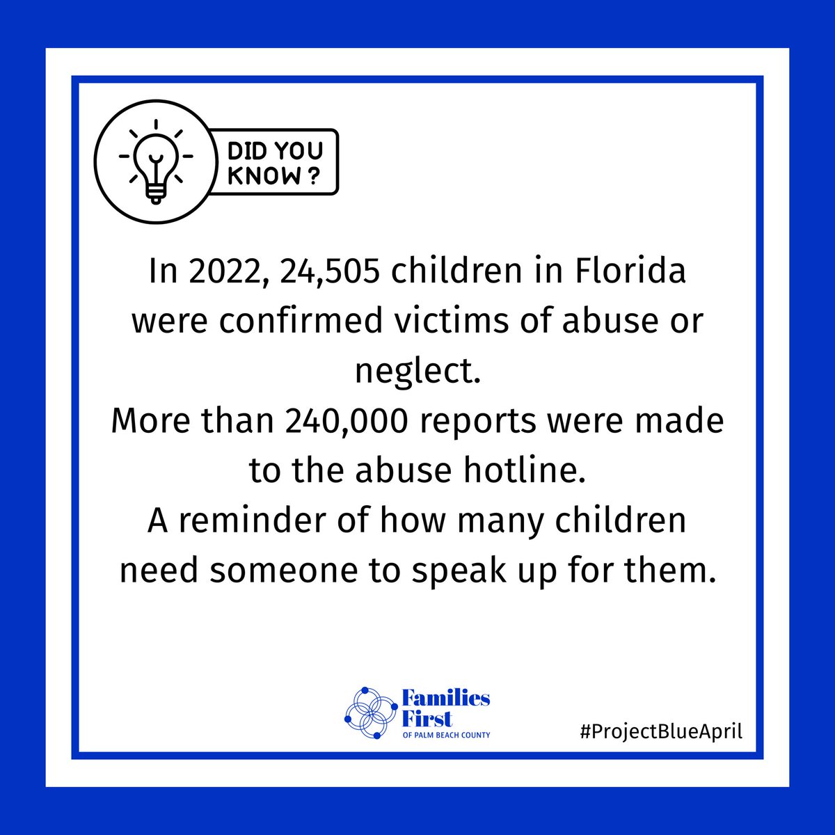 FamiliesFirstPB's tweet photo. Let's work together to ensure our children's safety in the community! It's vital to stay alert and look out for one another. 
If you notice anything unusual, don't hesitate, speak up!

Join us in #ProjectBlue this April and be a part of the change! 💙 https://t.co/32U5jYN6FT