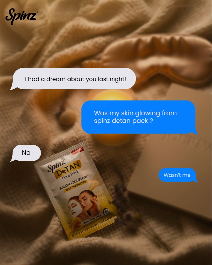 Even in our dreams, glow is non-negotiable. ✨

Shop now Cavin Kart.

[Spinz, Cavinkare, Spinz Detan face mask, No Bleach, Instant Glow, Salon Like Glow, Honey, Besan, Kojic]

#spinzyourworld #spinz #cavinkare #detan #spinzdetanfacepack