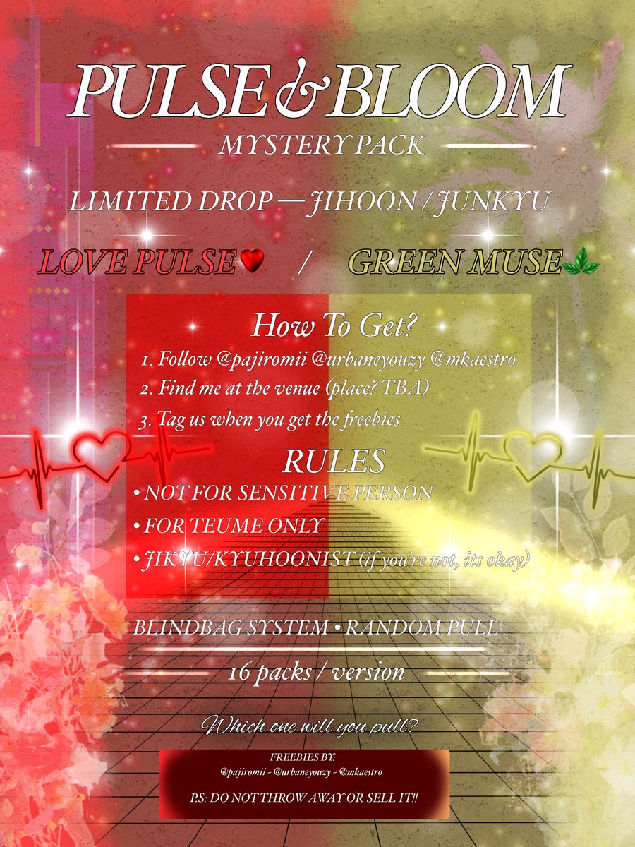 ✨ 𝑷𝑼𝑳𝑺𝑬 &amp; 𝑩𝑳𝑶𝑶𝑴 Mystery Pack ✨

Freebies by: <a href="/pajiromii/">𝑫𝒅𝒂𝒍𝒈𝒊🍓🎀</a> <a href="/urbaneyouzy/">zy kangen jihoon</a> <a href="/mkaestro/">🐯𝐀𝐲𝐞𝐬𝐬🦭</a>

🗓️ Minggu, 26 April 2026
📍 Indonesia Arena
⌚️ TBA

Blindbag system
+ 1 mini pin random (1/10)

𝘞𝘩𝘪𝘤𝘩 𝘰𝘯𝘦 𝘸𝘪𝘭𝘭 𝘺𝘰𝘶 𝘱𝘶𝘭𝘭? 👀