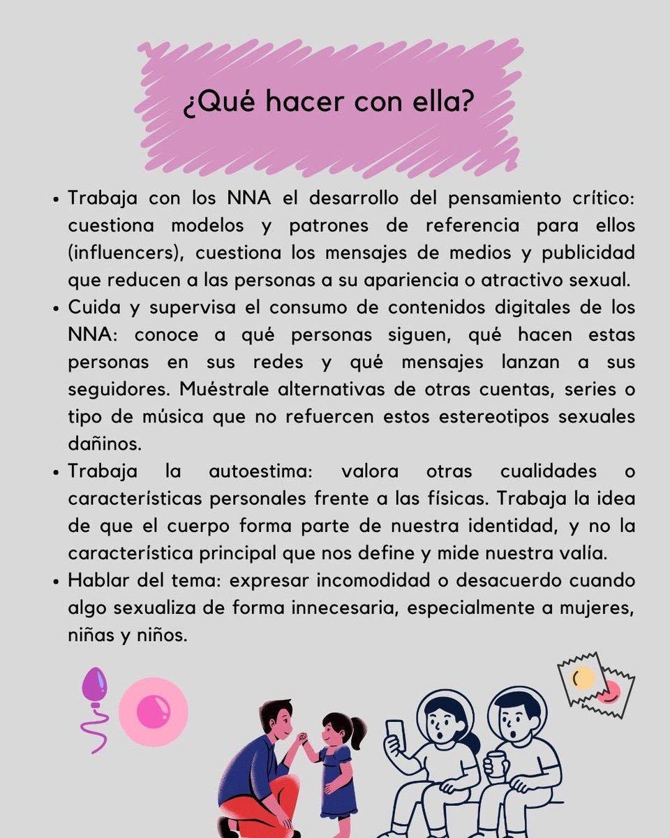 ￼￼￼
 🚨 HIPERSEXUALIZACIÓN EN LA INFANCIA 👀Según el informe Valey (2011), se trata de la sexualización precoz del cuerpo, la ropa o las posturas, usándolo como herramienta para vender juguetes, moda o estilos de vida
💜 Cuidar la infancia también es educar y proteger.