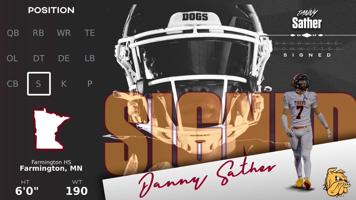 Signed.. ✍️

The 6’0” DB <a href="/Dannysathe08/">Danny sather</a> from Minnesota is officially a 🐶 

#EarnIt | #NSD26