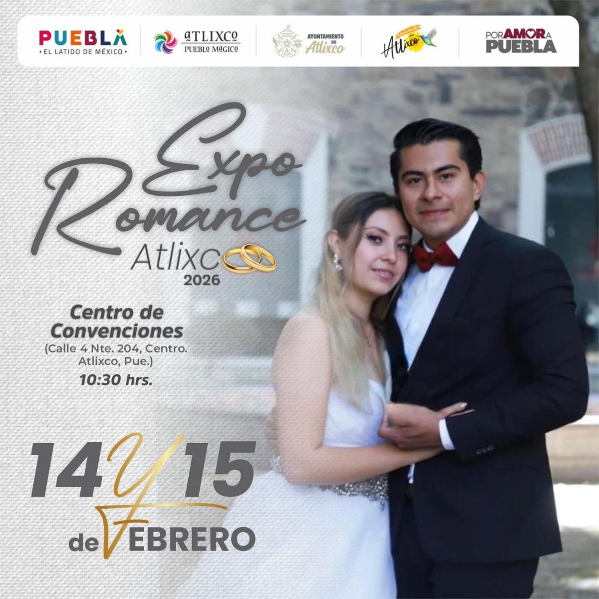 💖 Atlixco es el mejor lugar para casarte 💖
Su magia, sus flores y su encanto lo convierten en el escenario perfecto para decir “sí, acepto”.

💍 Expo Romance Atlixco 2026
📅 14 y 15 de febrero
📍 Centro de Convenciones de Atlixco
⏰ 10:30 hrs