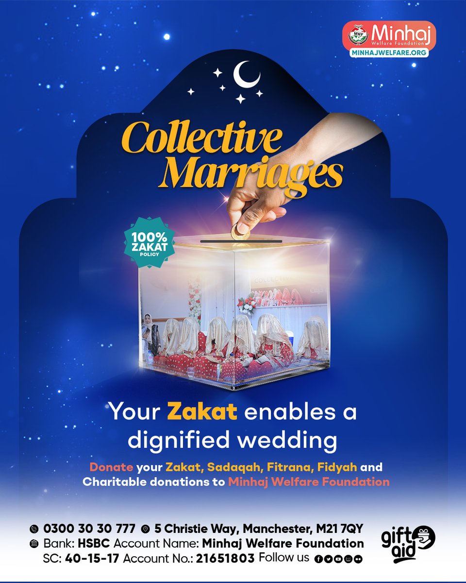 minhajwelfare's tweet photo. 💍 Help families give their daughters a dignified start to married life.
✨ Give your Zakat this Ramadan and change lives.
🔗 https://t.co/uNK9tMBEkn
#MWF #Zakat #Ramadan #CollectiveMarriages https://t.co/KpzkKamdUr