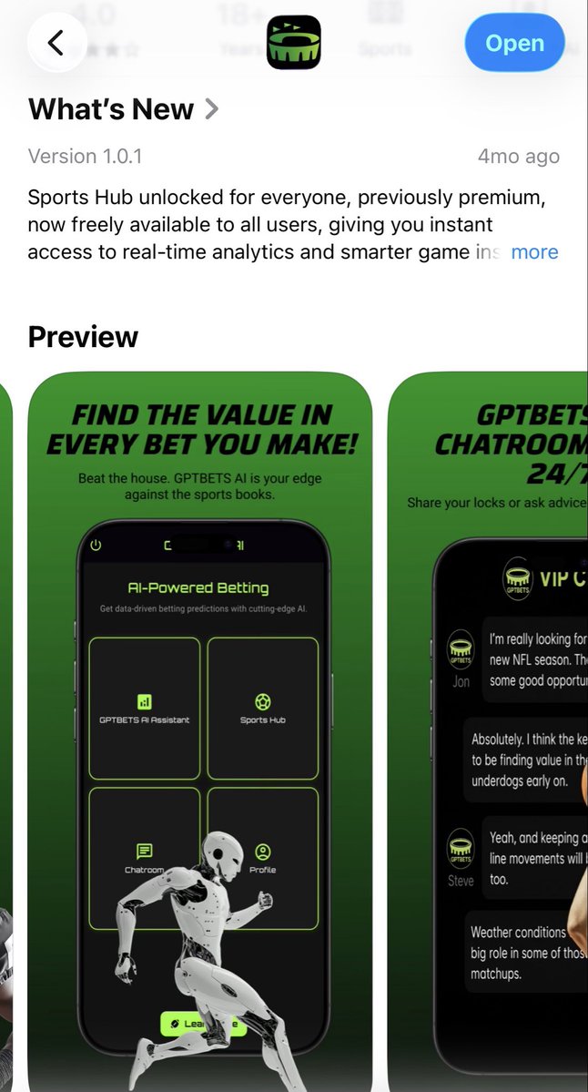 🚀 400+ downloads since launch

@gptbetsAI is the first AI-powered conversational sports analytics assistant—built to break down games, teach betting strategy, and help users think smarter, not riskier.

This is where bettors level up.
