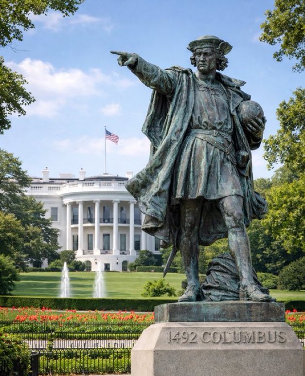 GuntherEagleman's tweet photo. 🚨 NEW: President Trump is reportedly planning to install a statue of Christopher Columbus on White House grounds, a bold move to honor the explorer and push back against the left’s statue toppling era! https://t.co/QjgRP5Vmu9
