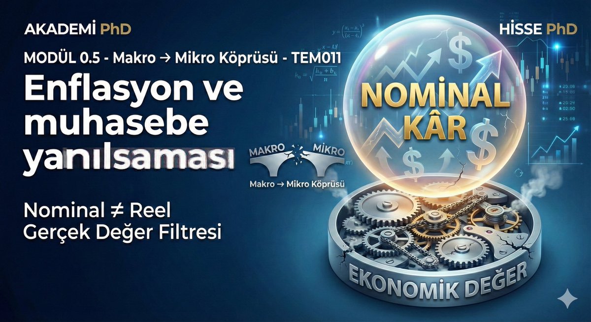 AKADEMİ PhD | Temel Analiz &amp; Değerleme Eğitimi

MODÜL 0.5
Makro → Mikro Köprüsü

TEM011 – Enflasyon ve muhasebe yanılsaması

Yüksek enflasyon dönemlerinde yatırımcıların yaptığı en kritik hata şudur:
Nominal kar artışını, ekonomik değer artışı sanmak.

Bu hata çoğu zaman yanlış