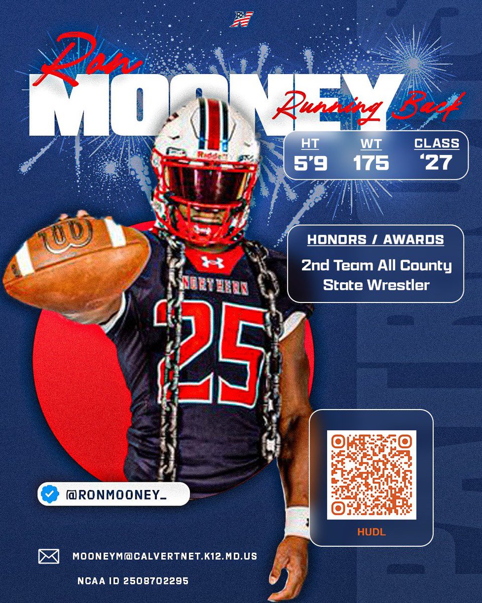 NHSPatriotsFB's tweet photo. 2027 Running Back 🏴‍☠️

🔴Ron Mooney - @RonMooney_ 
🔴3 Year Varsity RB
🔴Two sport athlete - State Wrestler!
🔴Second Team All County 

#RAISETHEMILITIA
#RECRUITTHEPATRIOTS https://t.co/eqBleZVxMB
