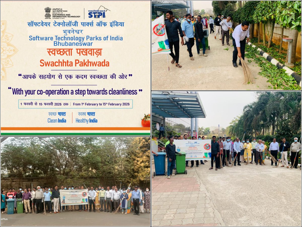 stpibbsr's tweet photo. As part of the #SwachhtaPakhwada2026, STPI Bhubaneswar @StpiBbsr conducted a cleanliness drive including public place, followed by a Swachhta Rally. 

All officials and staff of STPI and its units participated with great enthusiasm, reinforcing our collective commitment to a cleaner and greener India.

Clean surroundings, collective responsibility!
#SwachhtaPakhwada #SwachhBharat 

@Arvindtw @StpiIndia @GoI_MeitY
