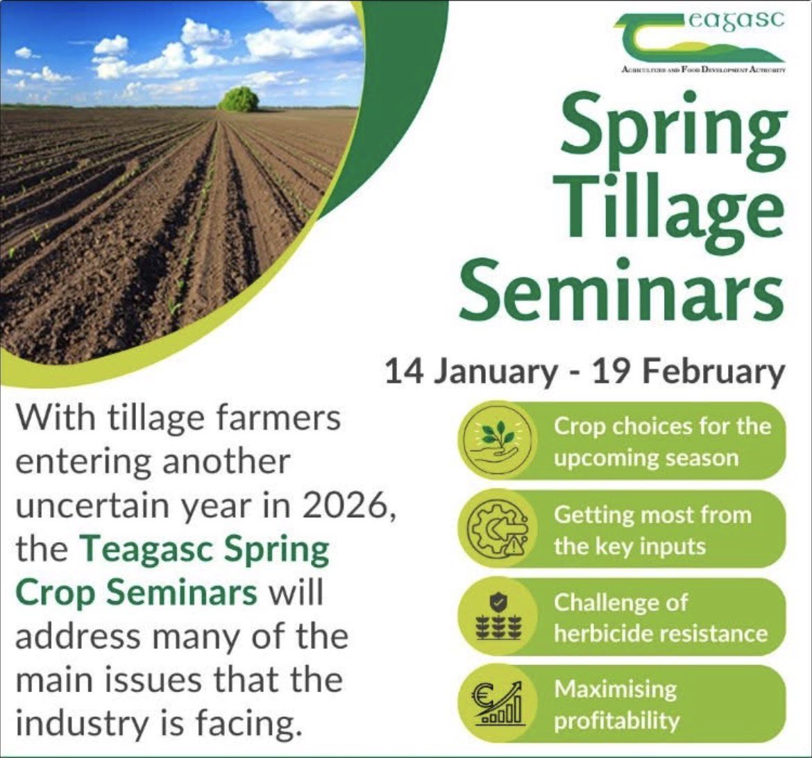 TeagascWWC's tweet photo. 🌾 Spring Tillage Seminar 🚜

📍 Horse and Hound, Ballinaboola

⏰ Thursday 5th February at 8pm https://t.co/kzY9Ve0UpN