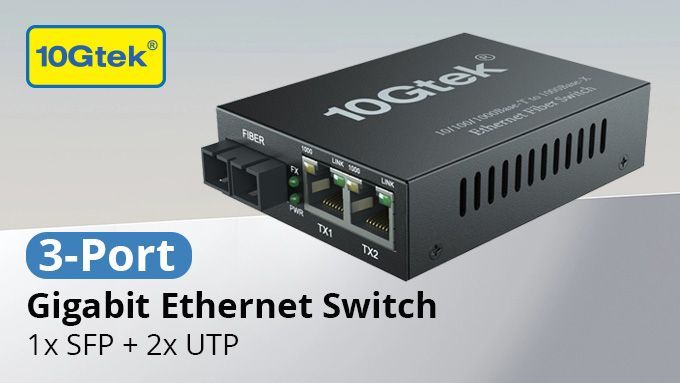 ❏ 3-Port Gigabit Ethernet Fiber Switch
❏ SC Fiber embedded, singlemode SMF
❏ Fiber link up to 20-km, 1310-nm wavelength
❏ Power supply: 5V-1A
❏ Purchase link: sfpcables.com/3-port-gigabit…