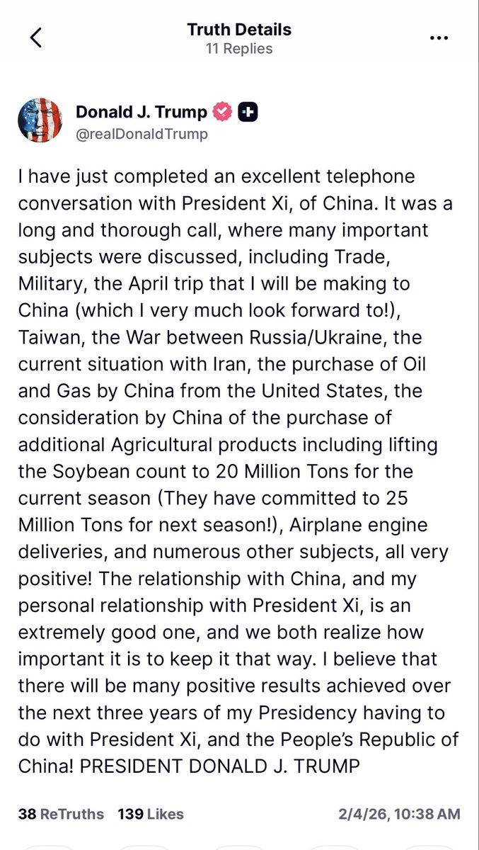 Trump keeps threatening Canada for having a conventional trade relationship with China.

Meanwhile, he is a huge fan of the Communist dictator Xi, and craves a “big deal” with Beijing.

He is selling them advanced AI chips, running his Trump token grift on a dark Chinese