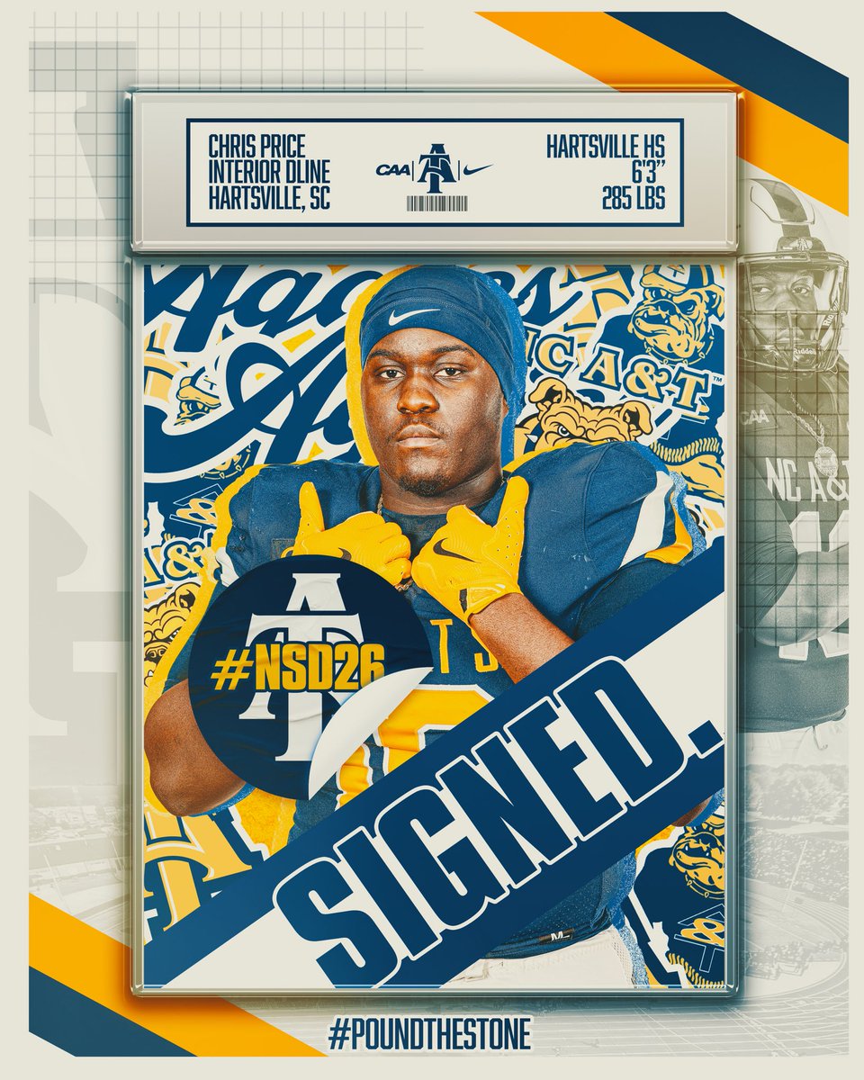 NCATFootball's tweet photo. SIGNED✍️

Welcome to Aggieland, Chris Price. 

#AggiePride | #PoundTheStone | #CAAFB https://t.co/YAhR4S9Hcu