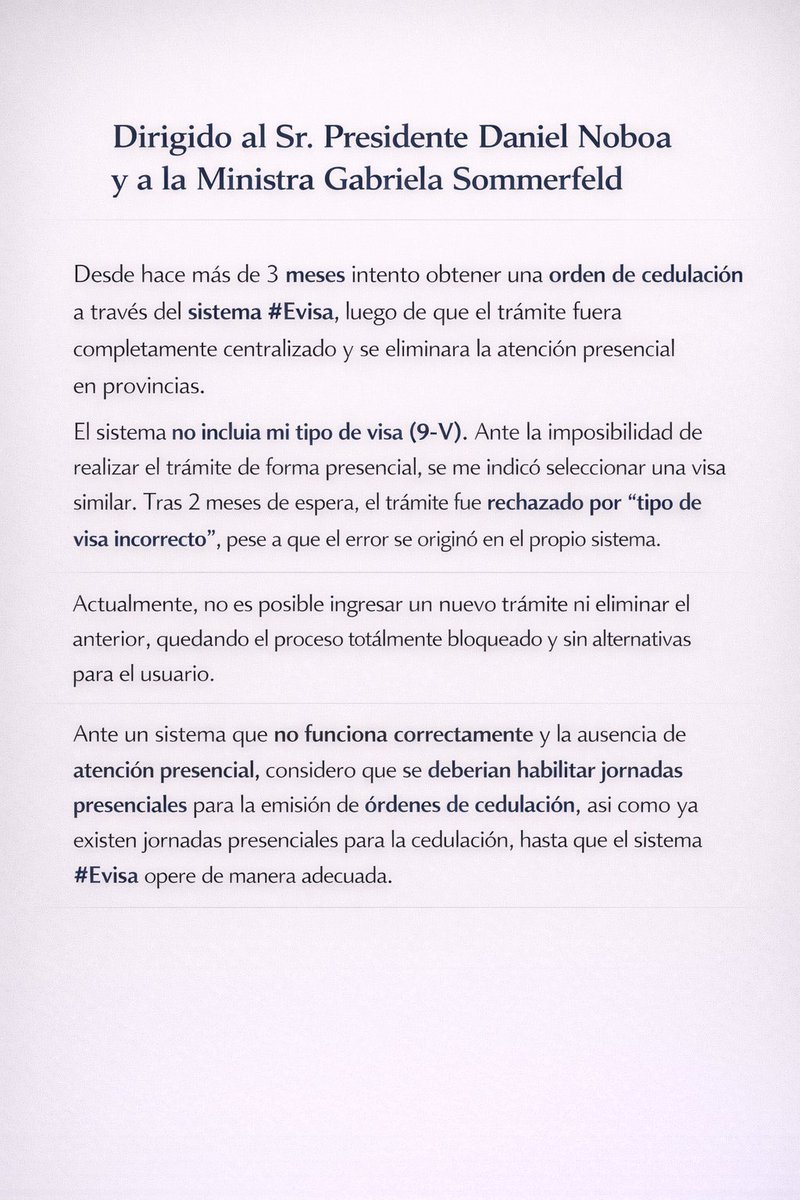 GigiiTorres's tweet photo. Estimados @DanielNoboaOk @gabisommerfeld  por favor su ayuda la @CancilleriaEc quedo en contactarme, han pasado 15 días y sigo a la espera, necesito renovar mi cédula https://t.co/PM6xgR8yoz