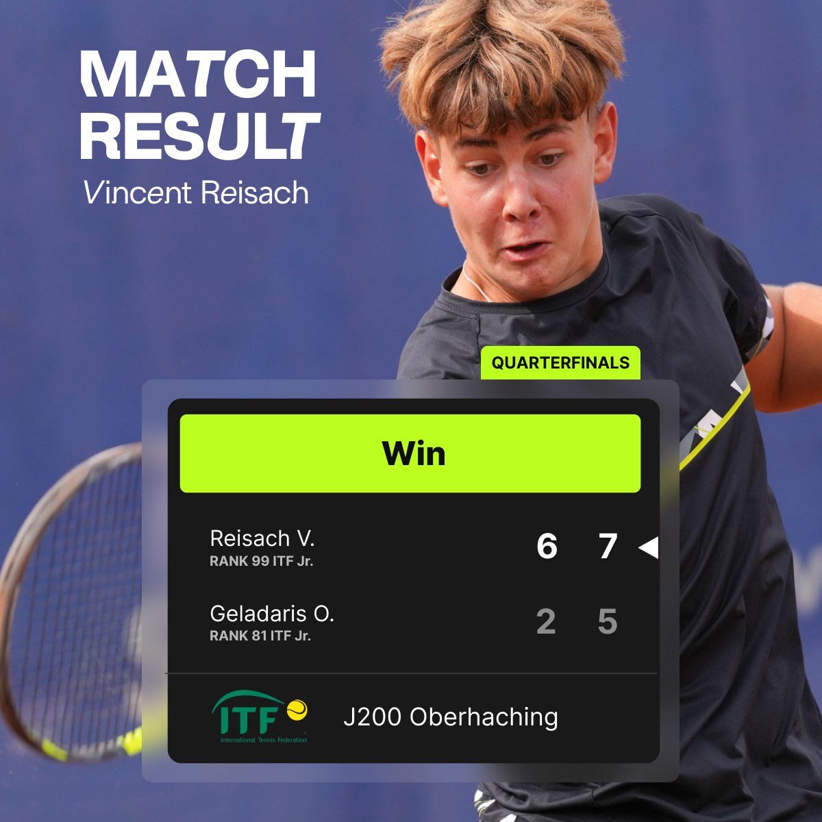 Vincent gets it done 💪🎾

Strong performance today as Vincent wins
6:2 7:5 against Geladaris O. (🇬🇷)
in the quarterfinals of J200 Oberhaching.

On to the SEMIFINALS! 🔜🔥

$FANTC 25KDPDBBA46emx12wLBRopJFM29H62MkzGfiqcwGtgpy