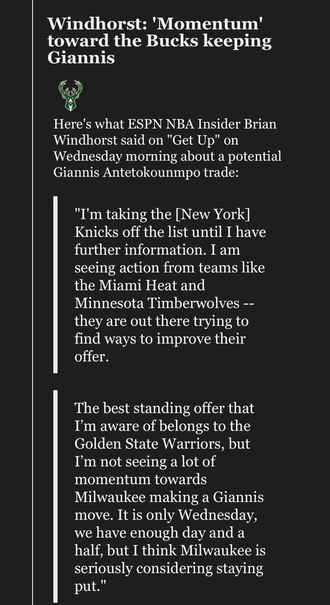 "Milwaukee is seriously considering Staying put” 👀👀👀👀

#FearTheDeer