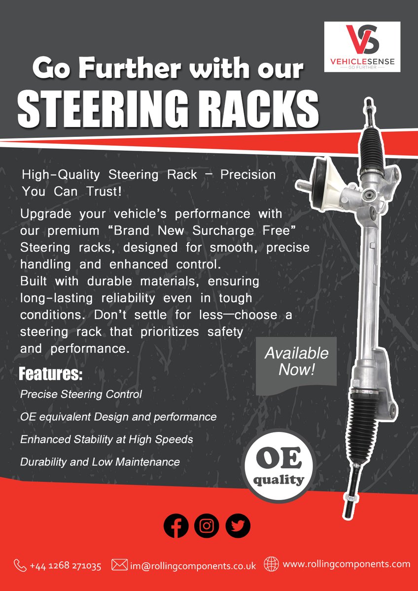 rollingcomp's tweet photo. Upgrade Your Vehicle's Performance with Our Premium
Steering Racks! @rollco #rollingcomponents #steeringrack #steeringproblem #steeringrackreplacement https://t.co/vK9vJJAHP4