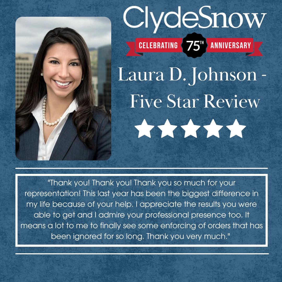 We appreciate the trust our clients place in us. Laura Johnson is committed to guiding clients through challenges and achieving meaningful outcomes. Thank you for your kind words. Providing professional and attentive service remains our top priority. clydesnow.com/attorneys/laur…