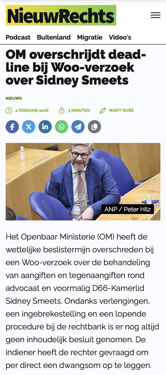 Denachtzuster1's tweet image. 4/2/26 – @Het_OM laat Woo-verzoek over Sidney Smeets opnieuw liggen en negeert wettelijke beslistermijn

Ondanks verlengingen, een formele ingebrekestelling en een lopende zaak bij de rechtbank: nog steeds geen enkel inhoudelijk besluit. De indiener is het spuugzat en vraagt de…