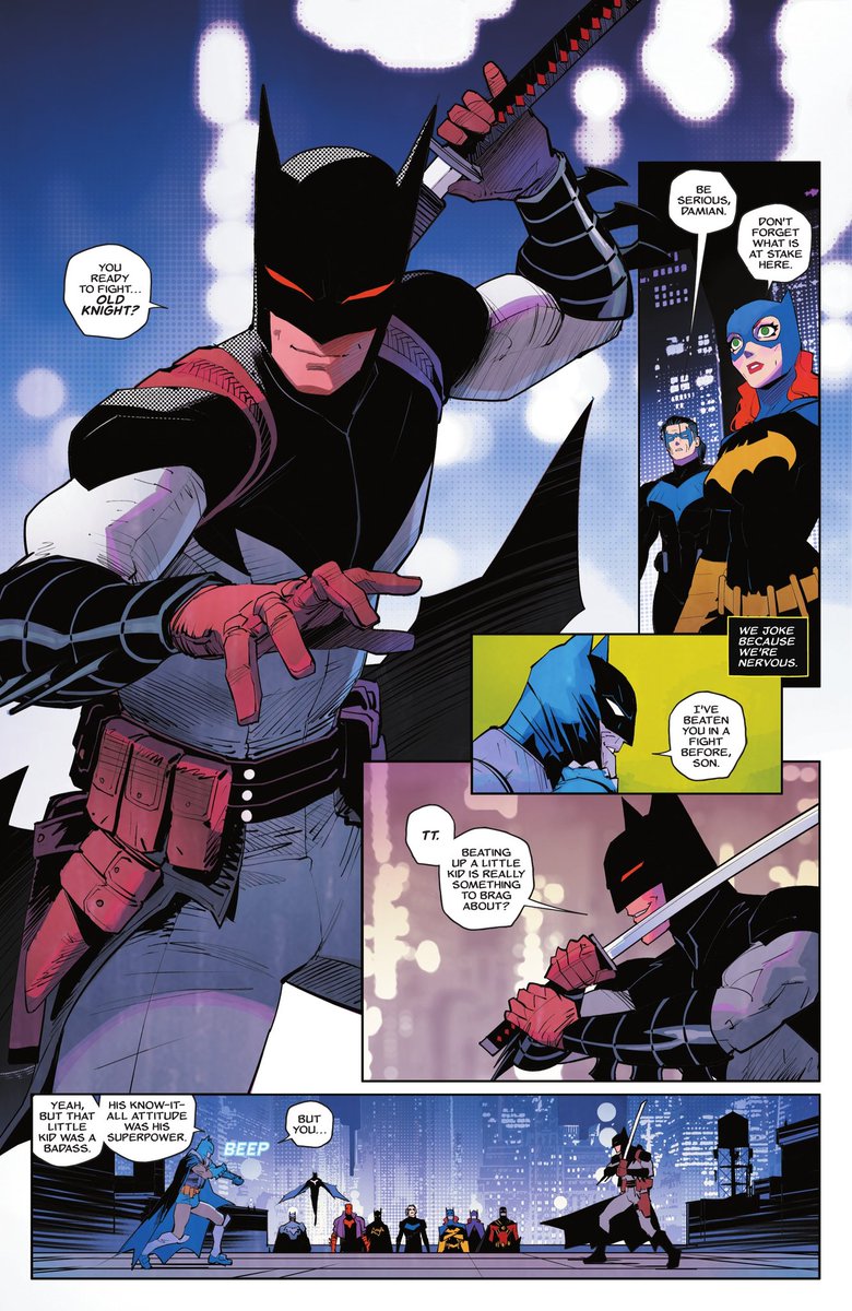 DamianOfGotham's tweet photo. Watching them fight while reading Bruce's thoughts about how proud he is of Damian and talking about his greatness caused me to tear up. Damian encouraging him to keep fighting too 😭 https://t.co/DRAiDSczmS