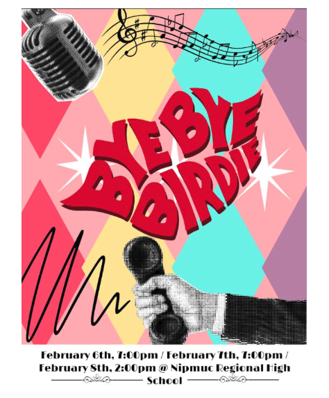 NipmucRegional's tweet photo. The Nipmuc Drama Guild has been hard at work as they prepare to present Bye Bye Birdie this weekend with opening night on Friday, February 6 beginning at 7pm in the Nipmuc Auditorium. You can check out all of the showtimes in the below flyer. #nipmucpride https://t.co/VO0NmHP0d5