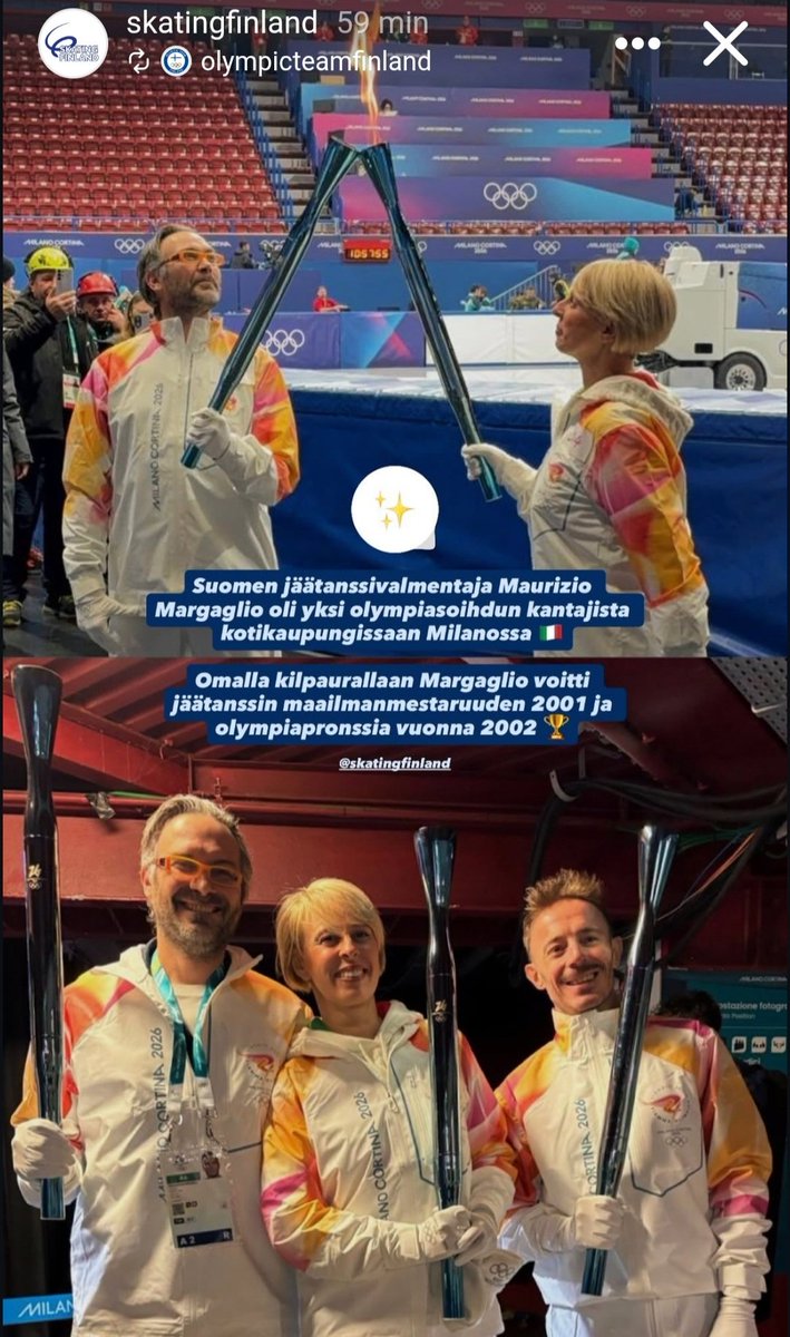 NoNameFace10's tweet photo. Via Skating Finland IG stories 

Here we have it. The reunion. 20 years after Torino which provided Ice Dance competition for the books.
But *they stare* at the Olympic flame this time.

👀👀🤭🤭😏😎 https://t.co/5BkEuftcmg