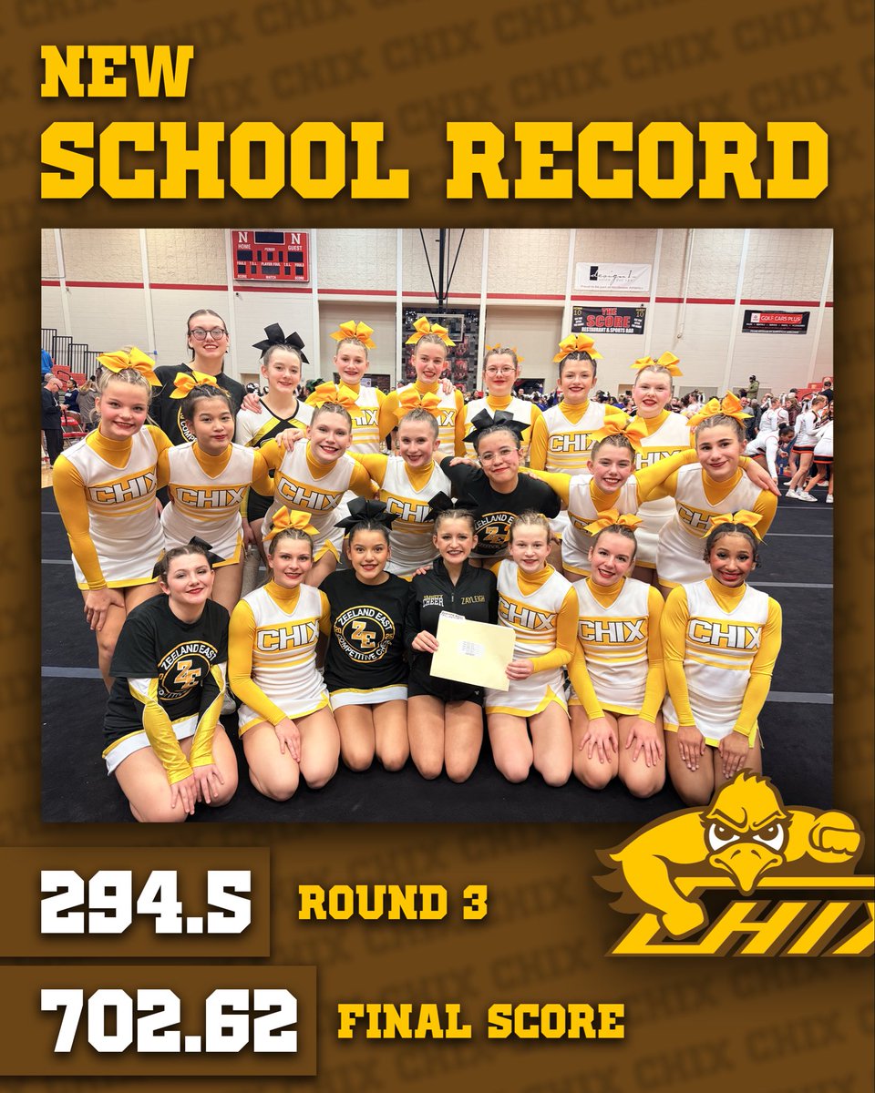 chixsports's tweet photo. Congrats to Competitive Cheer on setting new school records in both overall and round 3 score at Monday’s invite at Northview!!  🔥 🆙 
#eastpride https://t.co/ofw38oWaL6