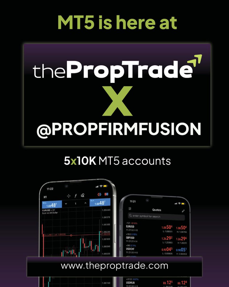 5 × $10,000 Challenges Giveaway 🎁 
In partnership with <a href="/thePropTrade/">thePropTrade.com</a> 🚀 

1️⃣ Follow: <a href="/propfirmsfusion/">Prop Firm Fusion</a> | <a href="/thePropTrade/">thePropTrade.com</a>

2️⃣ Like , Repost and tag trader 3 friends 

3️⃣  Join discord.gg/85bVwB7bn🫂

4️⃣ Register at theproptrade.com/ref/846/ 📝

(Winners announcement in 72 hours)