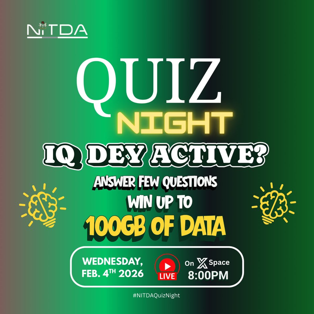 Una don ready for #NITDAQuizNight? 🔥

Tonight we go know if una IQ dey active.

Just answer few questions, you fit win up to 100GB data!