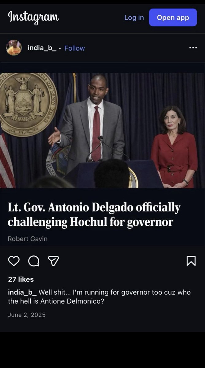 NEW: Gubernatorial candidate Antonio Delgado's running mate derided his campaign on Instagram after he launched.

"Who the hell is Antione Delmonico?” she asked.