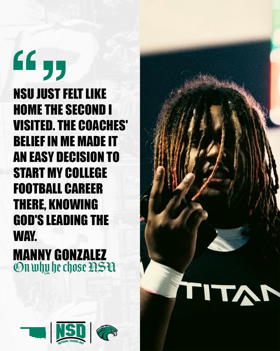 NSU_Football's tweet photo. Signed to the Quah ✍️🦅

Manny Gonzalez, welcome to NSU!

#TheNest26 | #Come2TheQuah https://t.co/MXgAmRFdlU