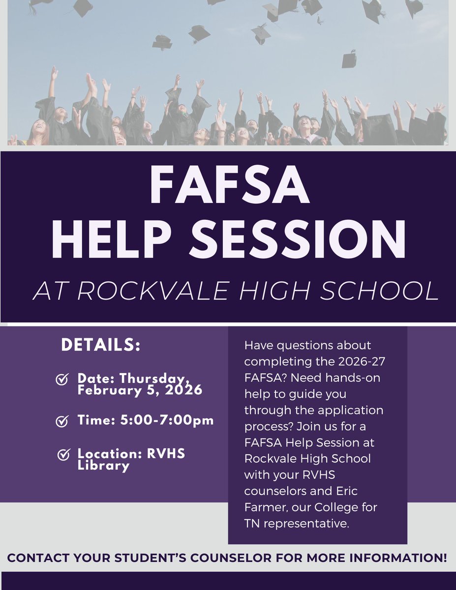 TOMORROW NIGHT - FAFSA Help Session in the RVHS Library from 5:00-7:00pm

Join us if you have questions or need help completing the FAFSA. Bring your laptop with you!