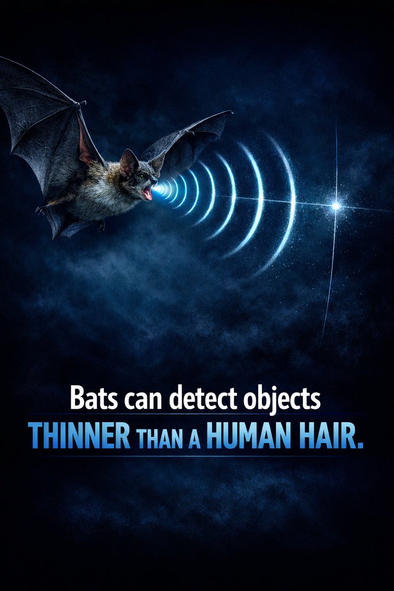 homi_lab's tweet photo. Nature built the perfect night navigator.
With echolocation so precise, a bat can detect something thinner than a human hair in total darkness. 🦇✨
Science in the wild is more advanced than we imagine.

#Bats #Echolocation #AmazingFacts #SciencePoster https://t.co/cPInpaTbGk