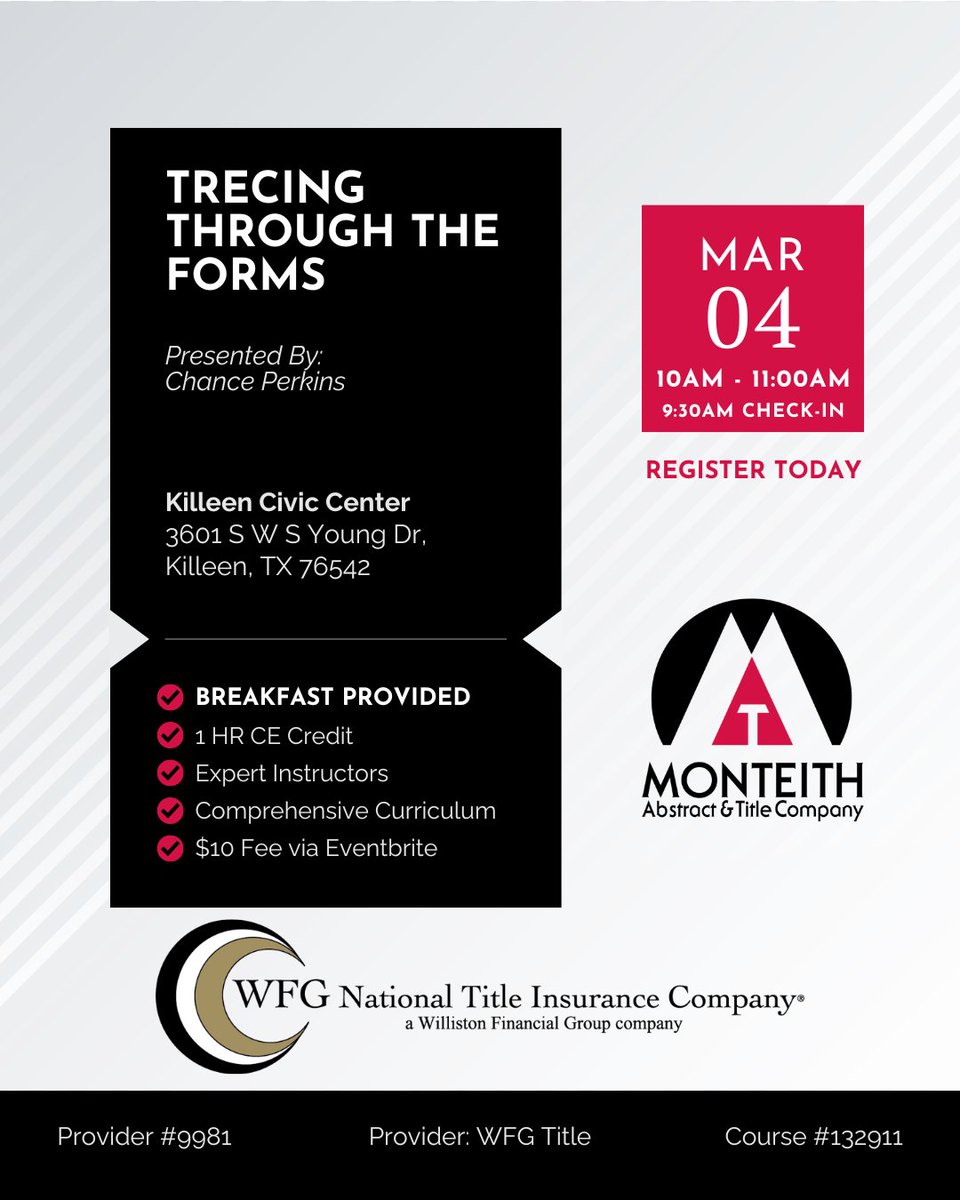 MonteithTitle's tweet photo. The rules of the game have changed. In the real estate industry, staying ahead means staying compliant. We are hosting a deep dive into the latest TREC form updates to ensure you are fully prepared. Link Below!

https://t.co/ODCBSpebQ3 https://t.co/jpMj9ot0Ql