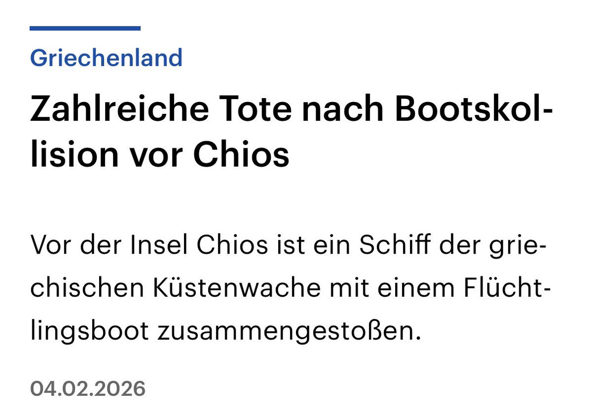 ErikMarquardt's tweet photo. Ein Boot der griech. Küstenwache hat ein Boot mit Asylsuchenden gerammt. Mindestens 15 Menschen sind gestorben. Zwei Schwangere konnten gerettet werden, ihre ungeborenen Babys sind tot.

Nehmen wir zur Migrationsabwehr inzwischen den Tod von Menschen einfsch schulterzuckend hin? https://t.co/LQ2G03ZuTu