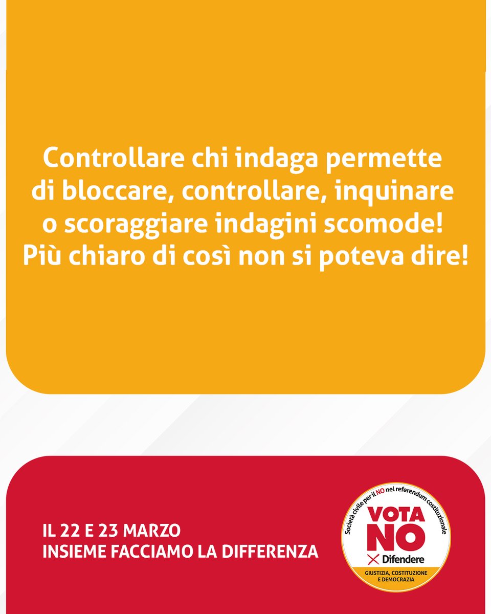 Gli esponenti di governo lo stanno dicendo da mesi: vogliono avere mano libera, oltre il controllo di legalità. Non è per la nostra sicurezza. È per il loro interesse. Anche per questo, al referendum del 22 e 23 Marzo, VOTA NO

👉 referendumgiustizia2026.it