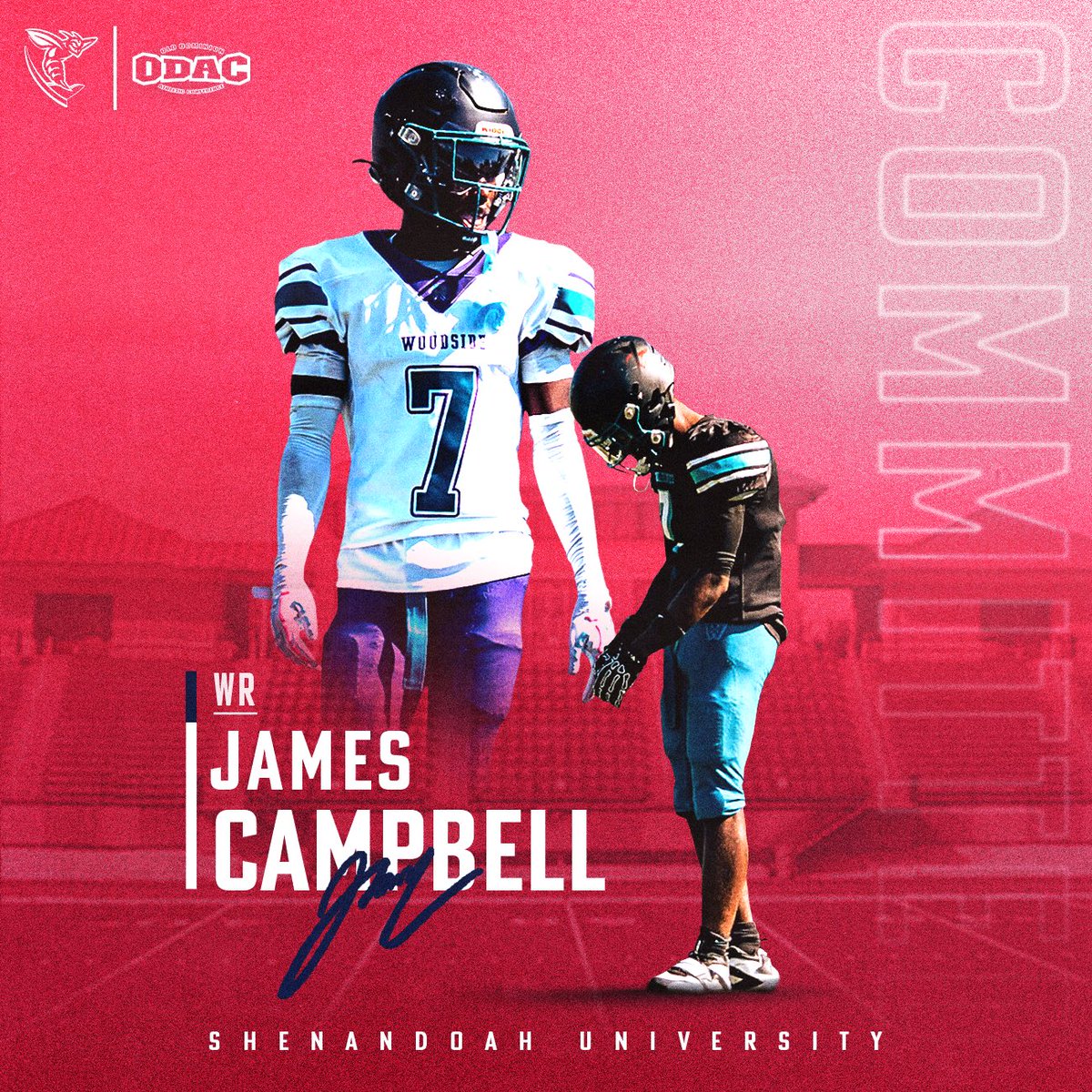 James7Campbell's tweet photo. Verbally committed to Shenandoah University. Grateful for the opportunity and excited for what’s next!💙❤️ #AGTG #GOHORNETS @WoodsideFootbal @CoachAshley11 @HBBauserman @SUhornetsFB https://t.co/qYcvROKAXS