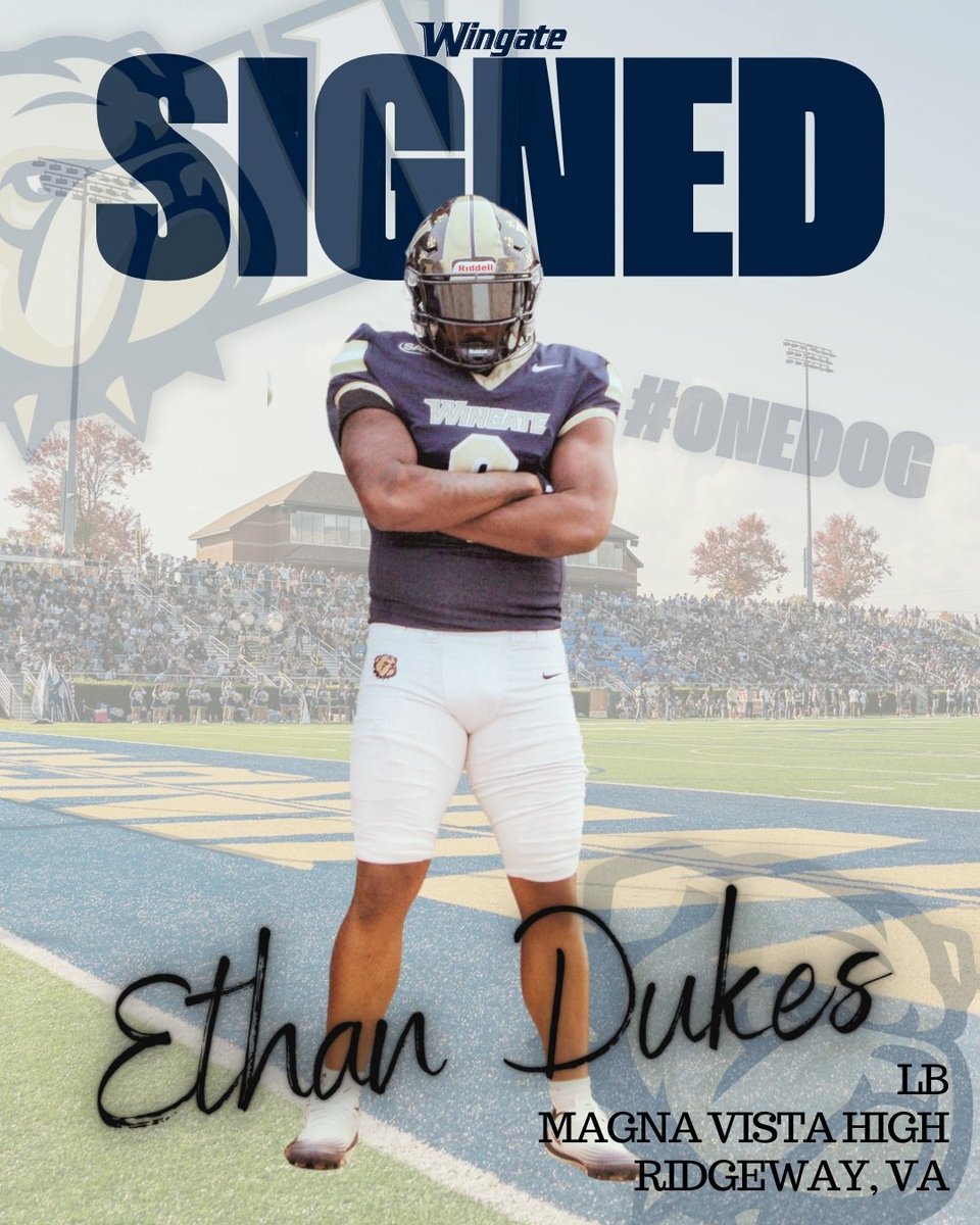 WingateFb's tweet photo. Signed✍️ 

Welcome to the Wingate Bulldogs family Ethan!

@EthanDukes9 
#ONEDOG https://t.co/dyJ5NSp92e