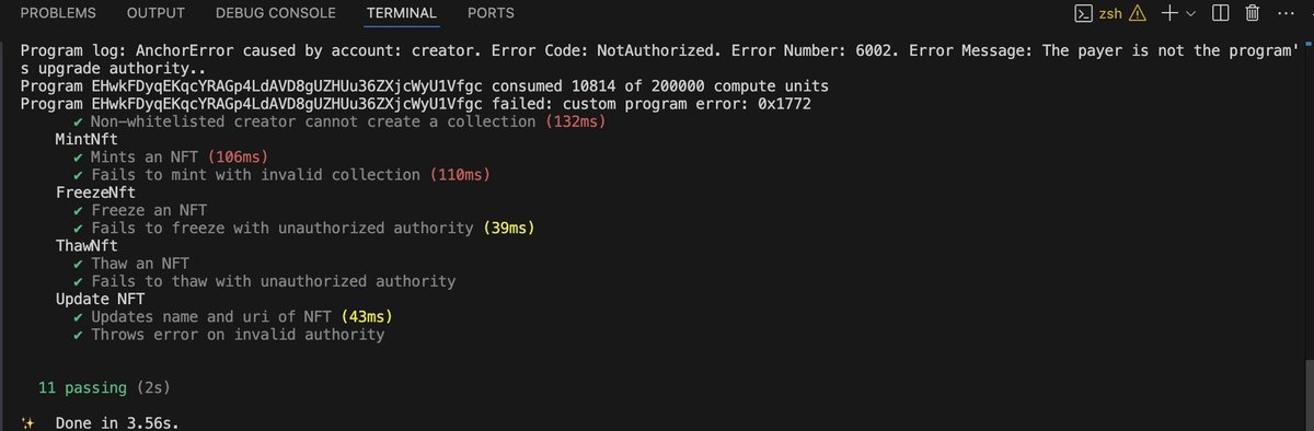 cxsmxsinf's tweet photo. Just finished implementing the MLPX Core Program in Anchor as part of @solanaturbine's week 3 task of the builders program.

Github: https://t.co/U8PKmfeQS4

This program uses cross program invocations into the MLPX Core program. @metaplex 

Features 👇  

1) Whitelist creators.
2) Let whitelisted creators create collections.
3) Mint CORE NFTs to those collections with plugins such as freeze/burn delegate and attached NFT metadata.
4) Freeze and un-freeze NFTs and update NFT metadata.