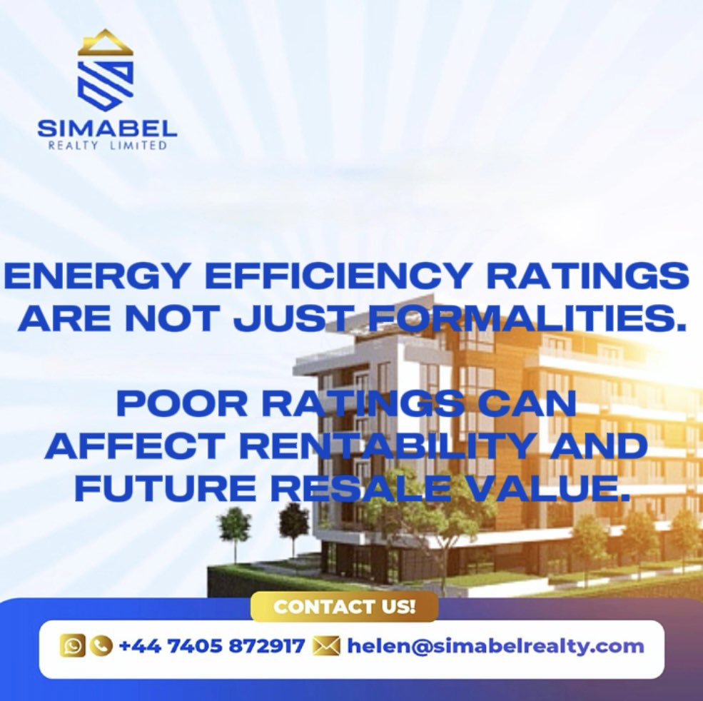 Simabel_Realty's tweet photo. Energy efficiency ratings aren’t optional in the UK, poor ratings can affect rental demand and future resale value.
Sustainability now affects profitability.
Follow for more insights on Real Estate!
#SimabelRealty #RealEstateTips https://t.co/jaZmx5I987