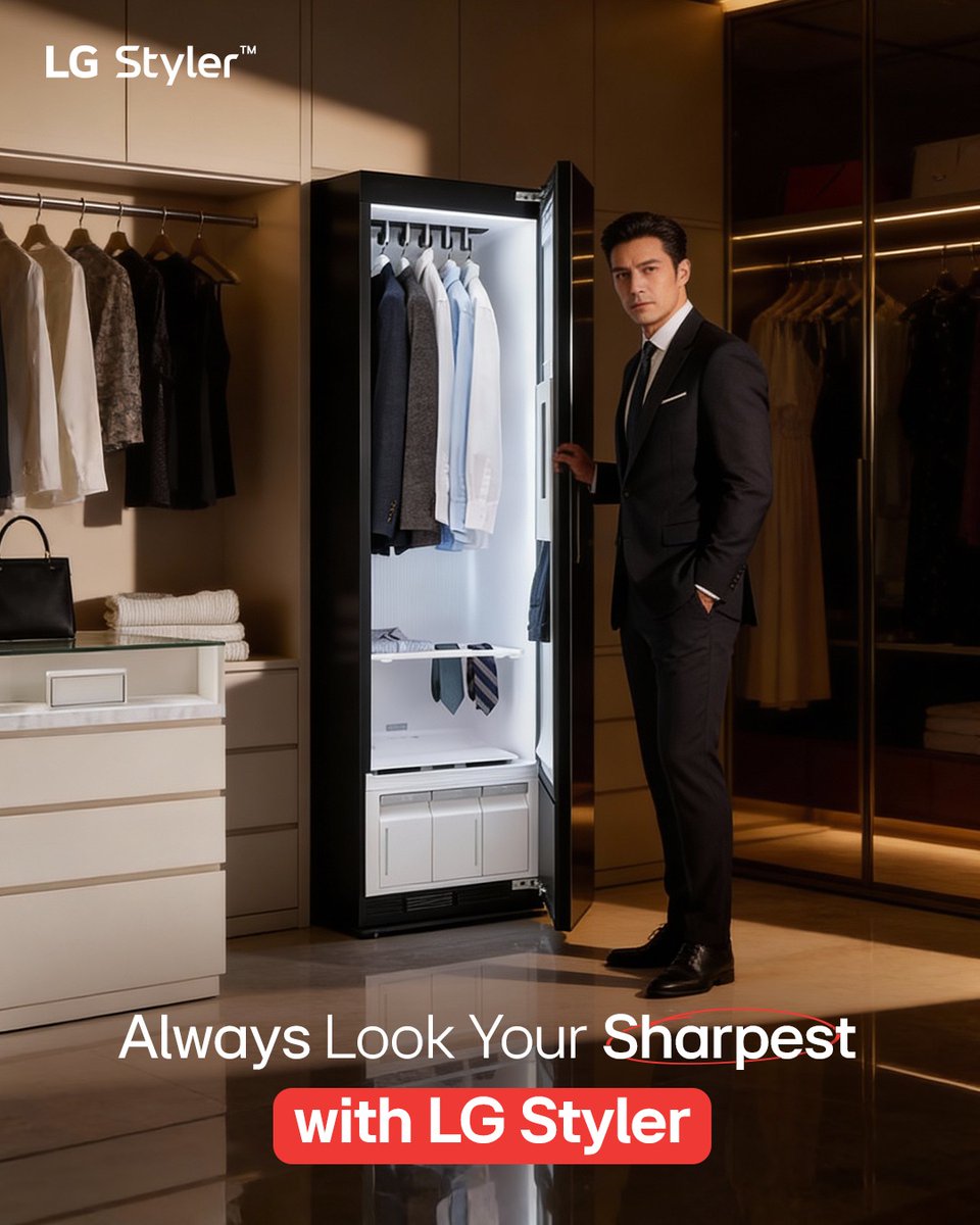 LGGulf's tweet photo. Confidence starts with looking your best.
With LG Styler, keep your outfits fresh, crisp, and ready — every single day.
الإطلالة الواثقة تبدأ بالعناية بالتفاصيل.
مع LG Styler، حافظ على أناقتك وانتعاش ملابسك في كل وقت.
#LifesGood #LGStyler #LookSharp #StyleWithConfidence #SmartCare
#إطلالة_أنيقة #عناية_ذكية