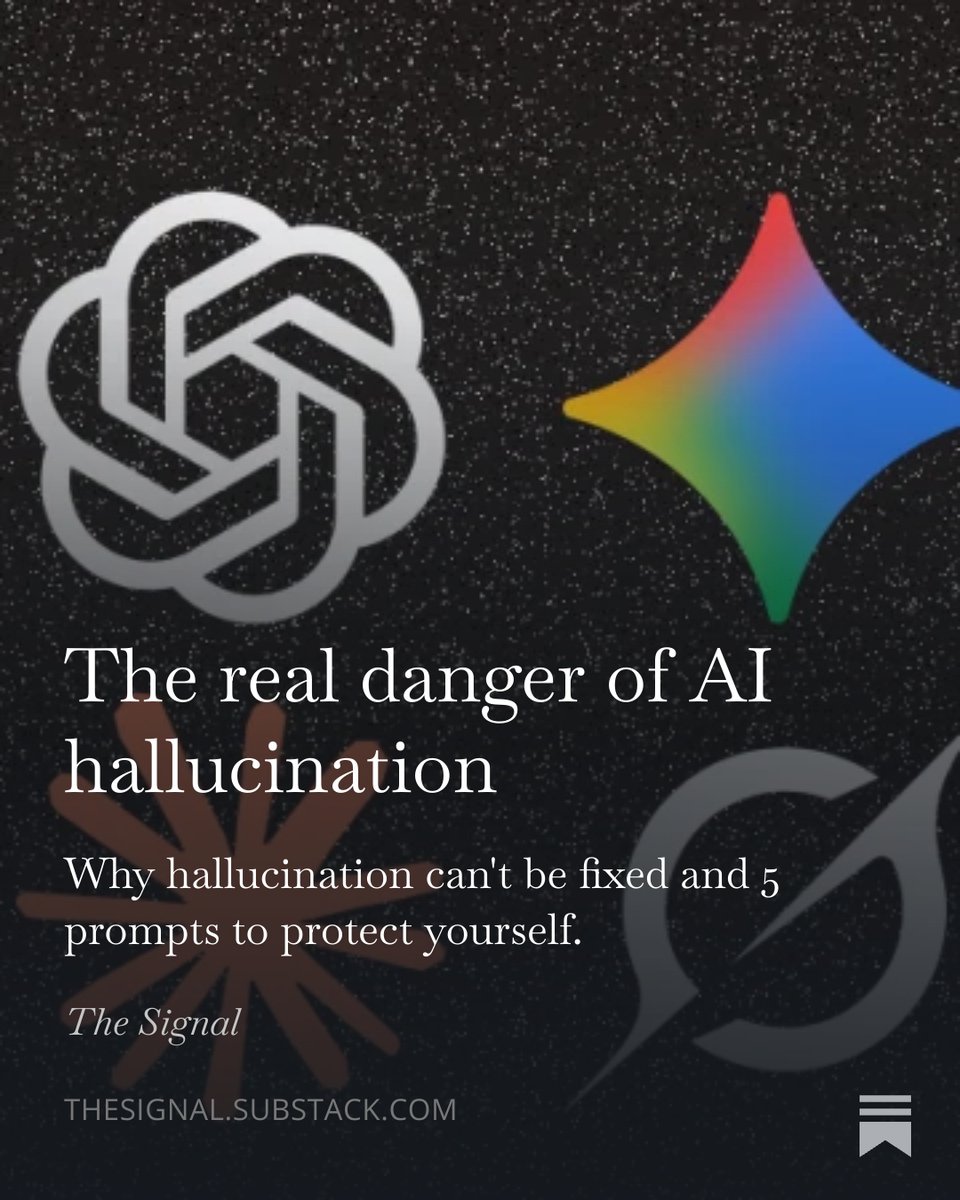 Hallucination is baked into how AI models are trained.

It can't be fixed.

We tested this by telling 5 AI models a completely made-up story about Steve Jobs.

Every single one said it was true.

Read it here: thesignal.substack.com/p/the-real-dan…
