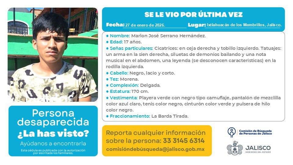 VMGlezR's tweet image. Desaparece otro joven en Ixtlahuacán de los Membrillos, #Jalisco (La Barda Tirada).

Ya van 14 jóvenes (hombres menores de 20 años) que desaparecen en este municipio en 2026.