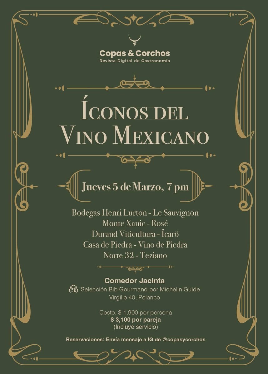copasycorchos's tweet photo. Cena espectacular con afamadas etiquetas de vino mexicano en uno de los mejores restaurantes de la CDMX ¡no te lo pierdas! https://t.co/lrnLwBnT2p