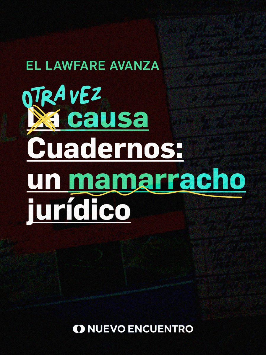 NuevoEncuentro_'s tweet photo. EL LAWFARE AVANZA.

La causa Cuadernos es otro intento de persecución política, sin sustento jurídico. Arrepentidos que no eran tales; cuadernos quemados, reaparecidos y alterados. 

No es justicia, es persecución política. 

#CristinaLibre https://t.co/DrXfyIzj2J