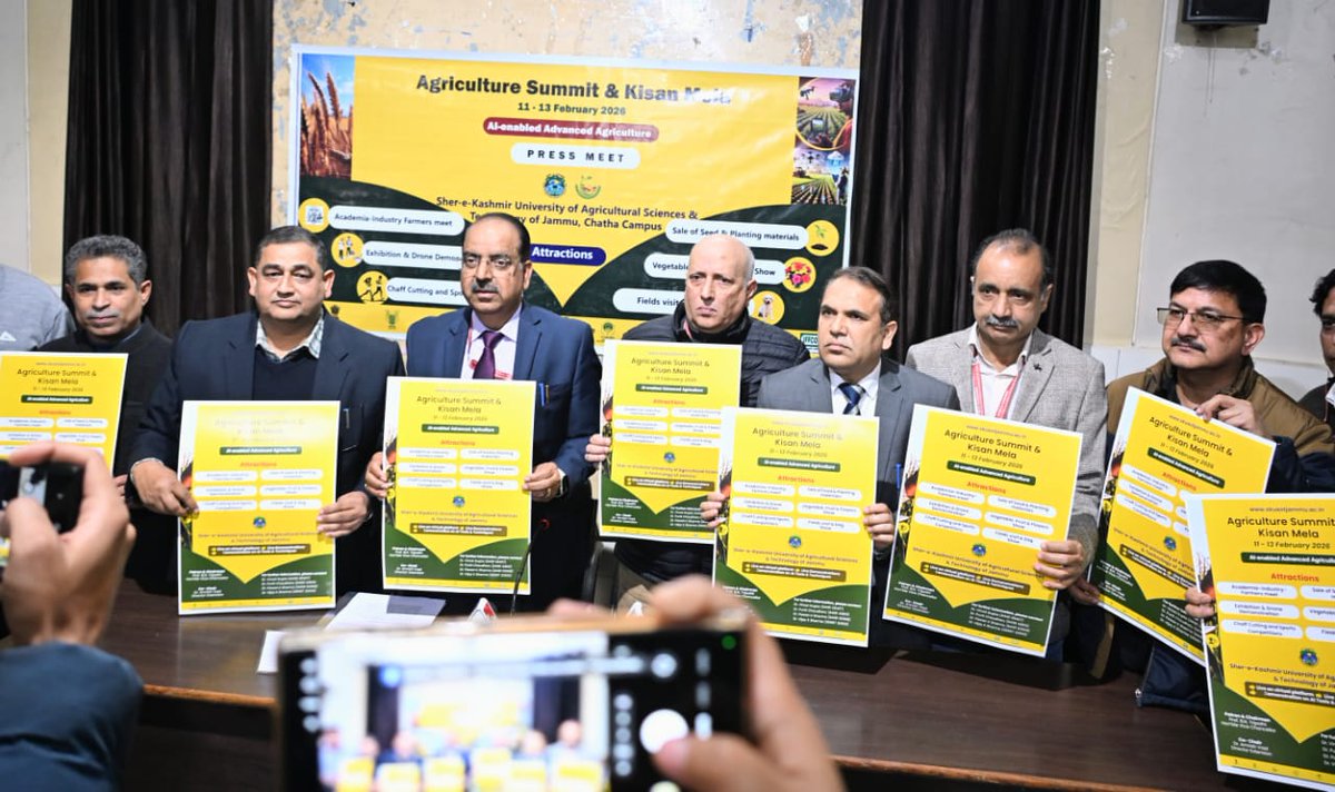CellSkuast's tweet photo. Hon’ble Vice-Chancellor, SKUAST-Jammu, Prof. B. N. Tripathi formally unveiled the Agriculture Summit &amp; Kisan Mela 2026, scheduled from 11–13 February 2026 at the Main Campus, Chatha. https://t.co/64sNCiva89