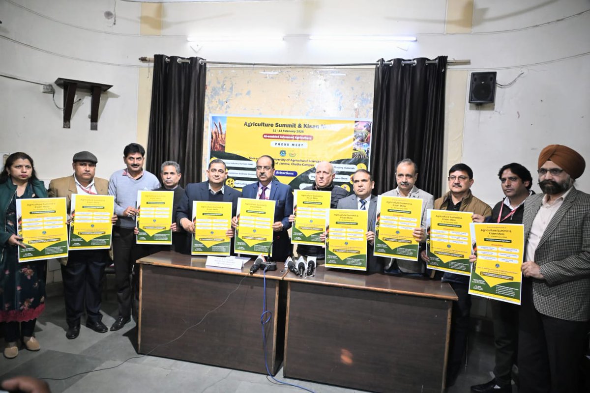 CellSkuast's tweet photo. Hon’ble Vice-Chancellor, SKUAST-Jammu, Prof. B. N. Tripathi formally unveiled the Agriculture Summit &amp; Kisan Mela 2026, scheduled from 11–13 February 2026 at the Main Campus, Chatha. https://t.co/64sNCiva89